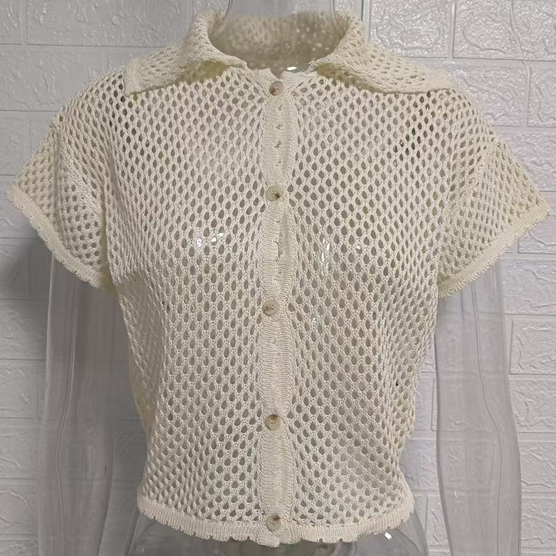 Hollow Out Cropped Crochet Tops for Women Open Knit Sweaters